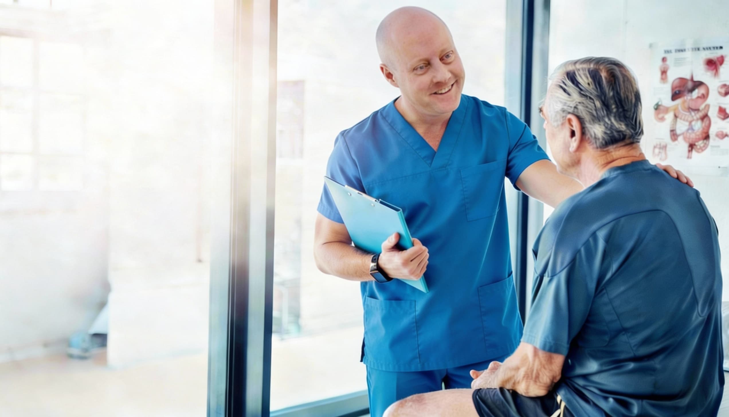 Physical therapist helping patient with exercise